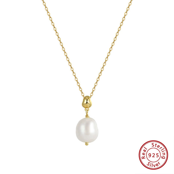 Necklace S925 Sterling Silver Geometric Baroque Pearl Electroplating Women's