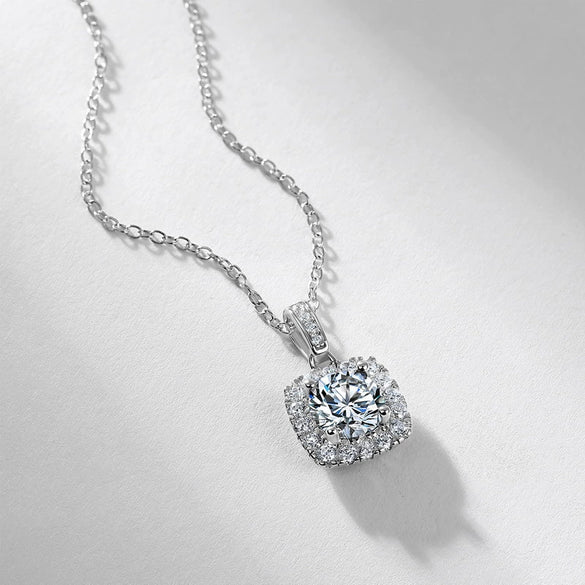 Necklace S925 Sterling Silver Geometric Square Shape Diamond Inlaid