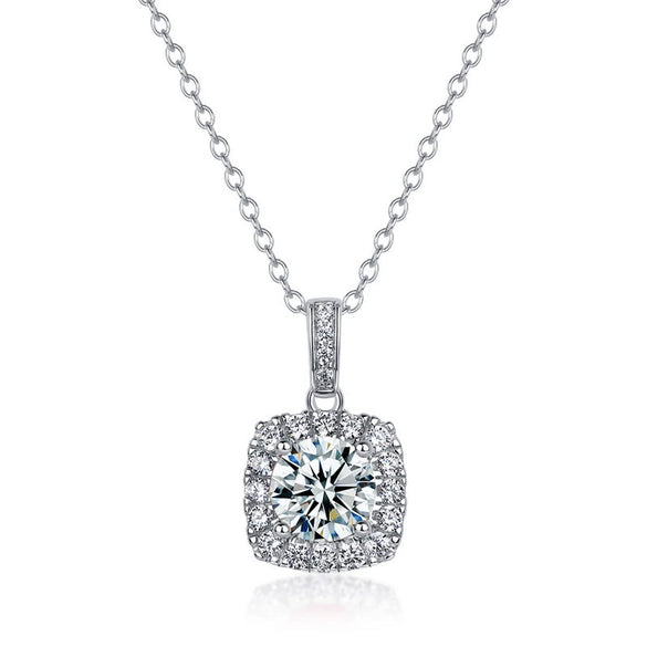 Necklace S925 Sterling Silver Geometric Square Shape Diamond Inlaid