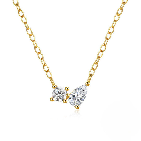Necklace S925 Sterling Silver Geometric Water Drops Pear Shaped Pendant O Chain Light Luxury Women's
