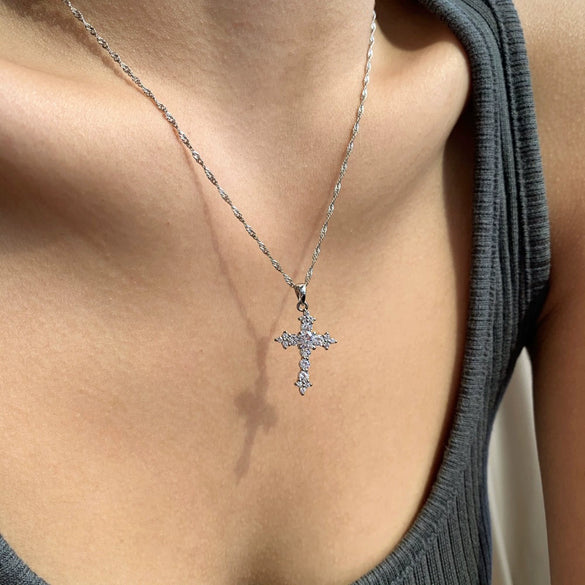 Necklace S925 Sterling Silver Light Luxury Geometric Cross Pendant Clavicle Chain For Women