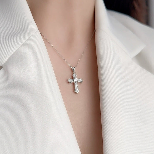 Necklace S925 Sterling Silver Retro Cross Heart Crow Pendant Jewelry Electroplating