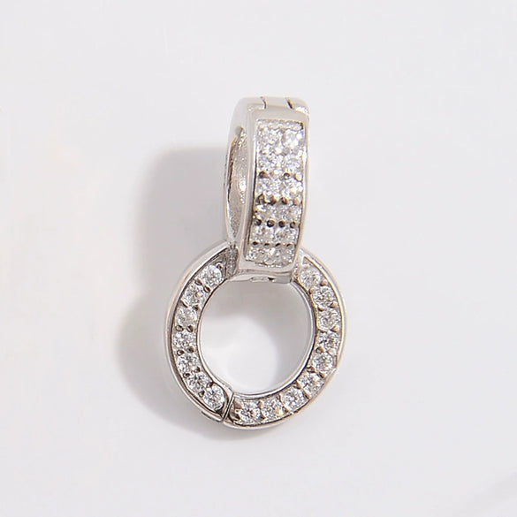 Necklace S925 Sterling Silver Round Zirconia Double Ring Pendant Buckle