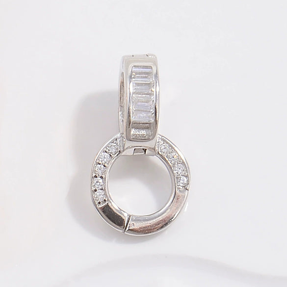 Necklace S925 Sterling Silver Round Zirconia Double Ring Pendant Buckle