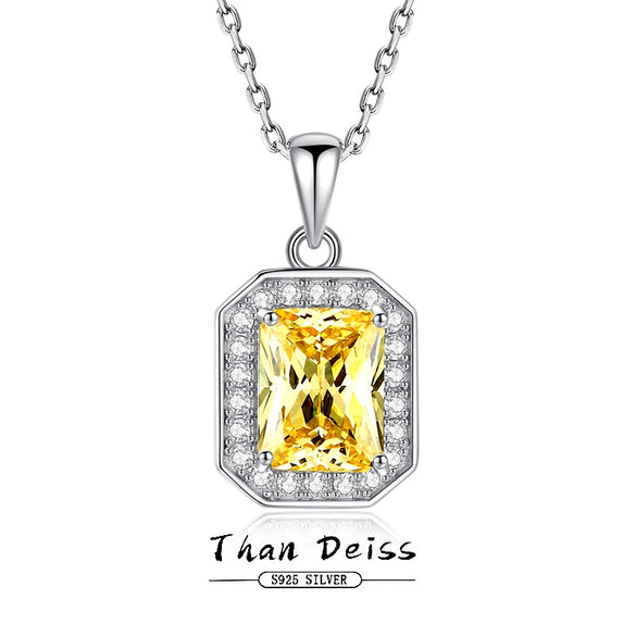 Necklace S925 Sterling Silver Yellow Diamond Floral Cutting Geometric Light Luxury Pendant