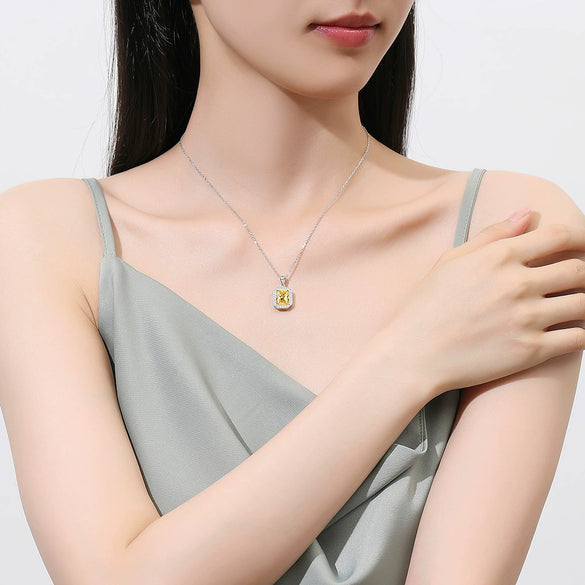 Necklace S925 Sterling Silver Yellow Diamond Floral Cutting Geometric Light Luxury Pendant