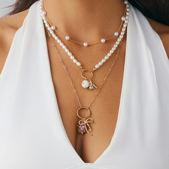 Necklace Set Alloy Beaded With Bow Star Pattern Electroplating For Women