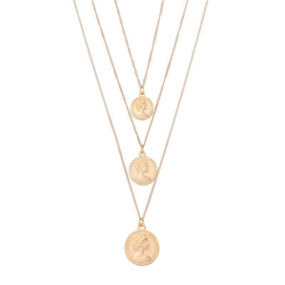 Necklace Set Alloy Metal Geometric Embossed Pendant Electroplating Snake Bone Chain Light Luxury Style Women's