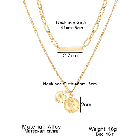 Necklace Set Alloy Metal Geometric Embossed Pendant Electroplating Snake Bone Chain Light Luxury Style Women's