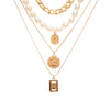 Necklace Set Alloy Metal Geometric Embossed Pendant Electroplating Snake Bone Chain Light Luxury Style Women's