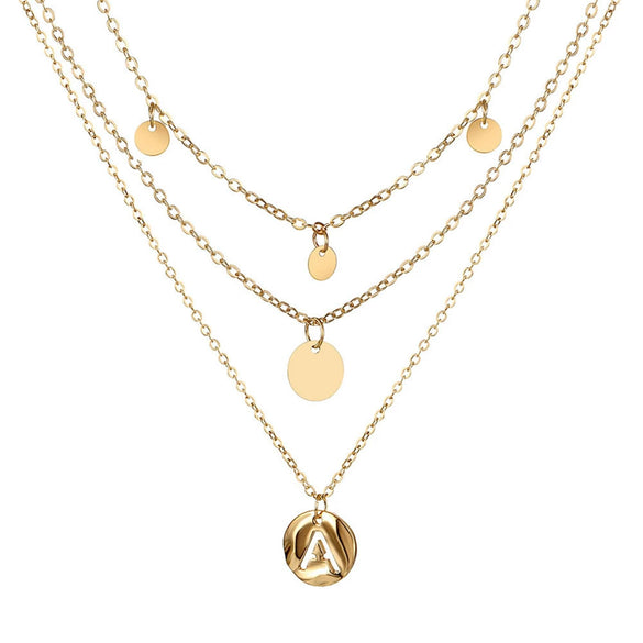 Necklace Set Alloy Metal Geometric Embossed Pendant Electroplating Snake Bone Chain Light Luxury Style Women's