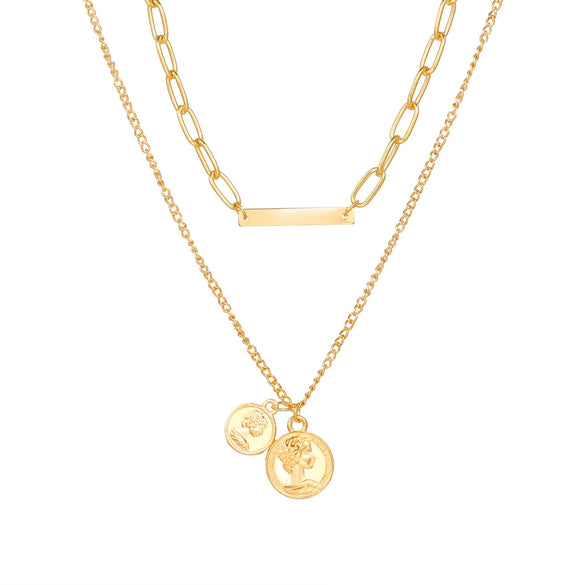 Necklace Set Alloy Metal Geometric Embossed Pendant Electroplating Snake Bone Chain Light Luxury Style Women's
