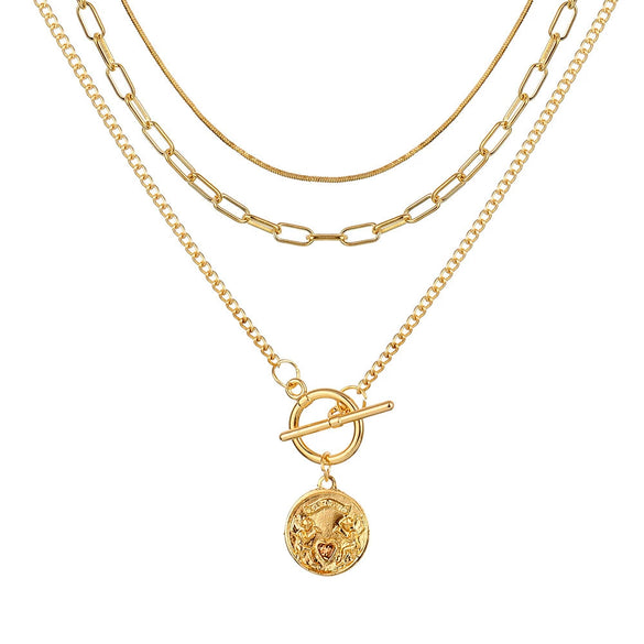 Necklace Set Alloy Metal Geometric Embossed Pendant Electroplating Snake Bone Chain Light Luxury Style Women's
