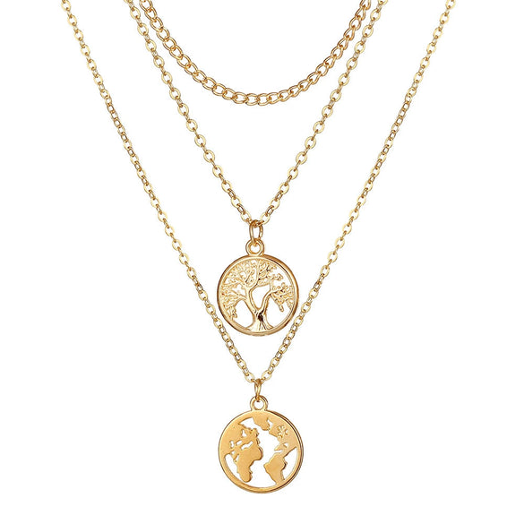 Necklace Set Alloy Metal Geometric Embossed Pendant Electroplating Snake Bone Chain Light Luxury Style Women's