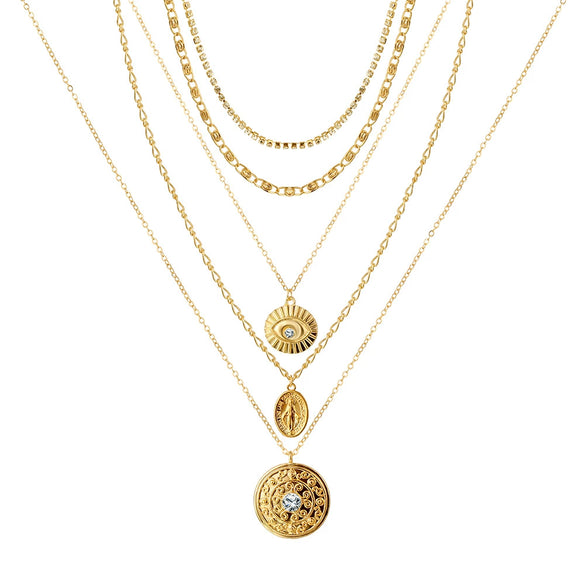Necklace Set Alloy Metal Geometric Embossed Pendant Electroplating Snake Bone Chain Light Luxury Style Women's