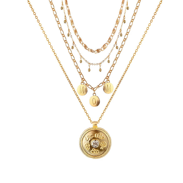Necklace Set Alloy Metal Geometric Embossed Pendant Electroplating Snake Bone Chain Light Luxury Style Women's