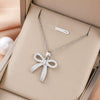Necklace Set With Diamond Bow Pendant Titanium Steel Mixed Gem Inlay Geometric Electroplating Ochain For Women