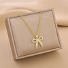 Necklace Set With Diamond Bow Pendant Titanium Steel Mixed Gem Inlay Geometric Electroplating Ochain For Women