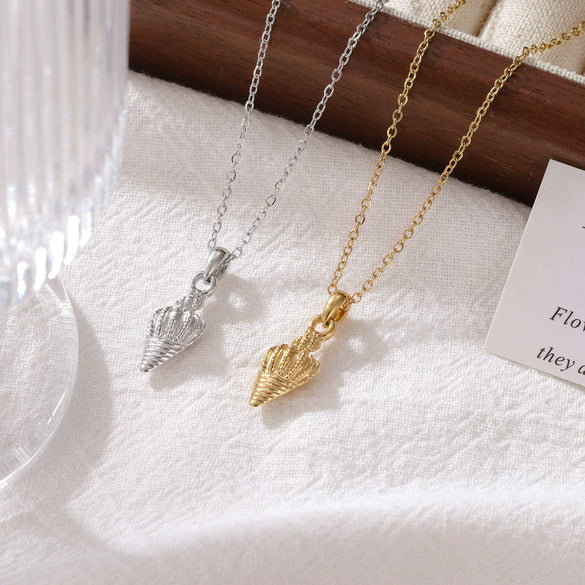 Necklace Shell Conch Pendant Titanium Steel Geometric Simple Retro Light Luxury Women's Electroplating O Word Chain