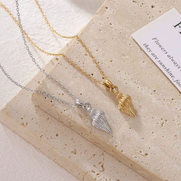Necklace Shell Conch Pendant Titanium Steel Geometric Simple Retro Light Luxury Women's Electroplating O Word Chain