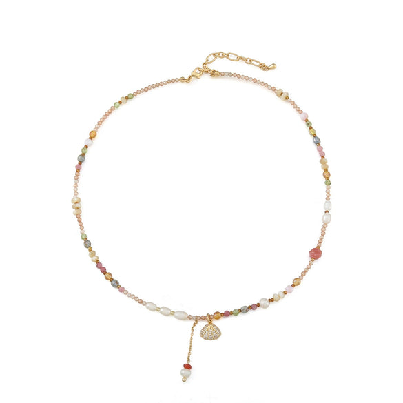 Necklace Shell Natural Freshwater Pearl Crystal Copper Pendant Manual Design Vacation Style Minimalist Women's