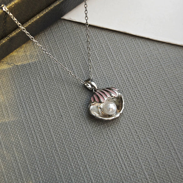 Necklace Shell Pearl Copper Titanium Steel O Word Chain Electroplating Simple Elegant Women's