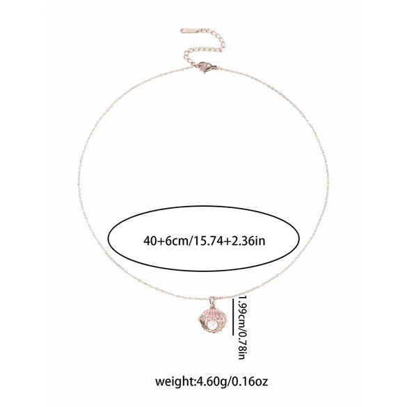 Necklace Shell Pearl Copper Titanium Steel O Word Chain Electroplating Simple Elegant Women's