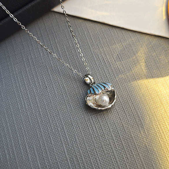 Necklace Shell Pearl Copper Titanium Steel O Word Chain Electroplating Simple Elegant Women's