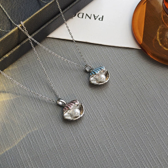 Necklace Shell Pearl Copper Titanium Steel O Word Chain Electroplating Simple Elegant Women's