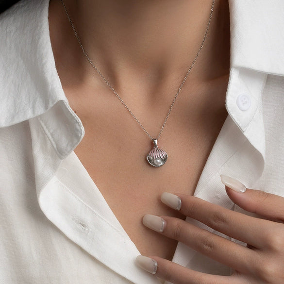 Necklace Shell Pearl Copper Titanium Steel O Word Chain Electroplating Simple Elegant Women's