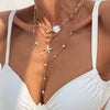 Necklace Shell Piece Starfish Conch Imitation Pearl Alloy Geometric Star Electroplating Women's Fashion