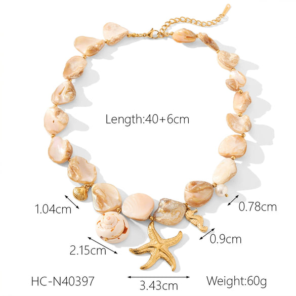 Necklace Shell Titanium Steel Geometric Electroplating Starfish Conch Style