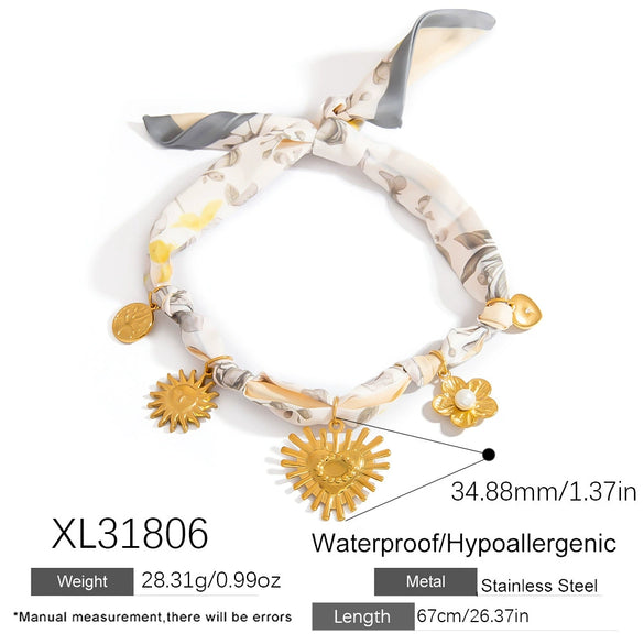 Necklace Silk Scarf Heart Sun Pendant Geometric Pattern Titanium Steel Stainless Steel Real Gold Plating Light Luxury Minimalist Women's