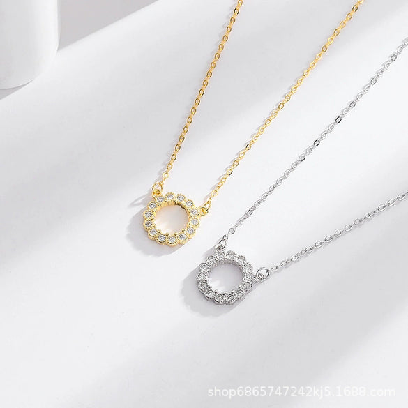 Necklace Silver Geometric Round Diamond Light Luxury