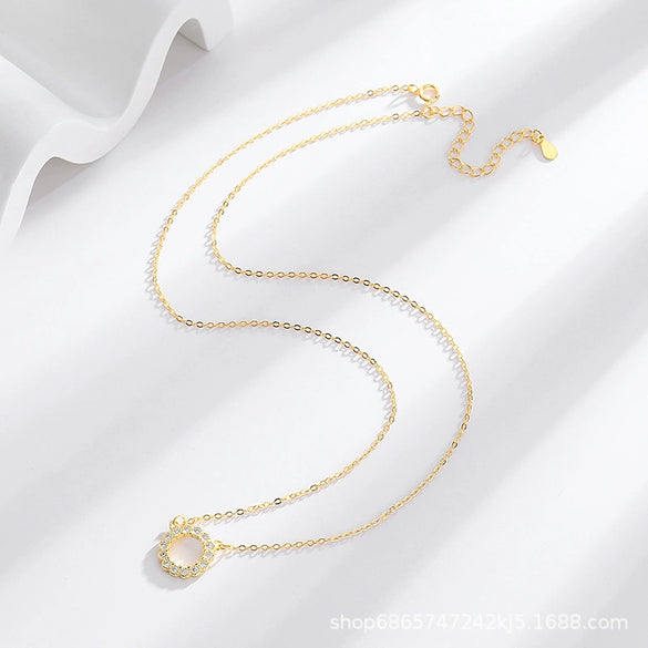 Necklace Silver Geometric Round Diamond Light Luxury