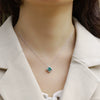 Necklace 925 Silver Inlay Cultivation Emerald Geometric Style