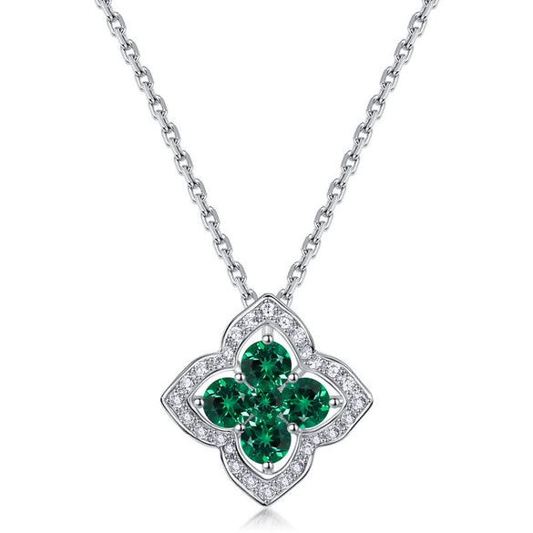 Necklace 925 Silver Inlay Cultivation Emerald Geometric Style
