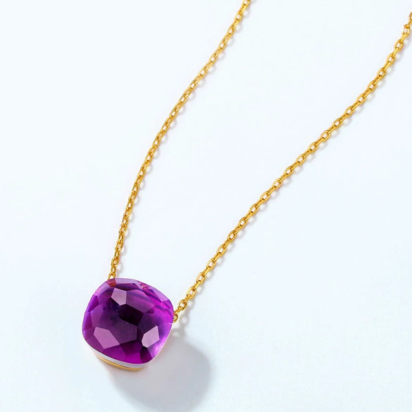 Necklace 925 Silver 9K Gold Plated Amethyst Geometric Retro Style