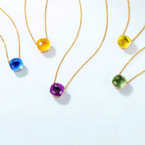 Necklace 925 Silver 9K Gold Plated Amethyst Geometric Retro Style
