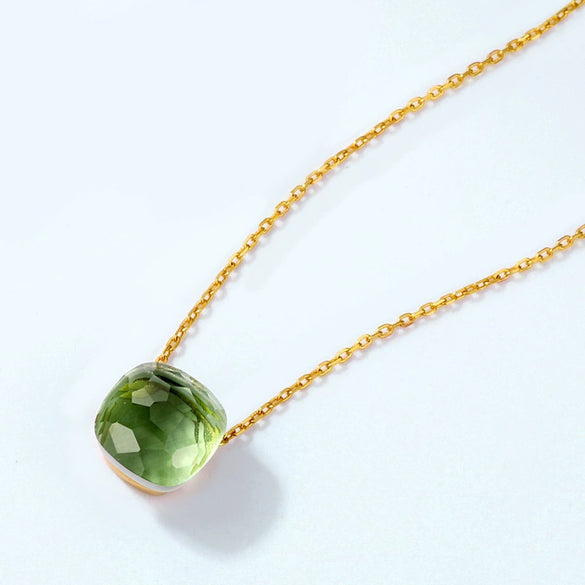 Necklace 925 Silver 9K Gold Plated Amethyst Geometric Retro Style
