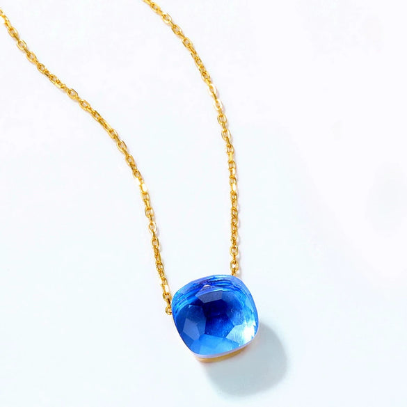 Necklace 925 Silver 9K Gold Plated Amethyst Geometric Retro Style