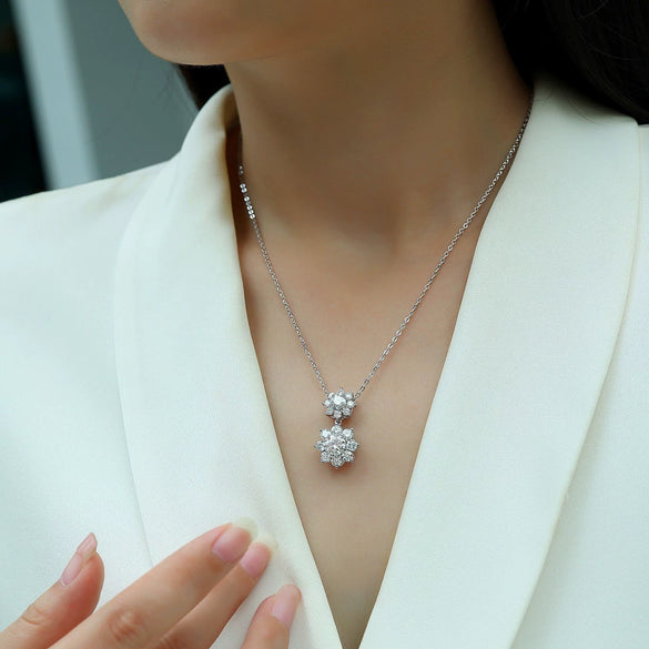 Necklace 925 Silver Moissanite Cross Chain Geometric Inlay