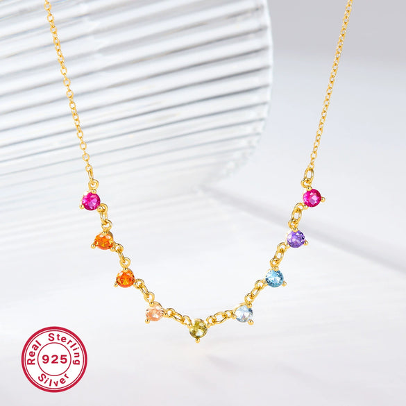 Necklace 925 Silver Sweet Style Dropshaped Electroplating Colorful Zircon