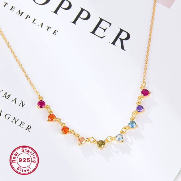 Necklace 925 Silver Sweet Style Dropshaped Electroplating Colorful Zircon
