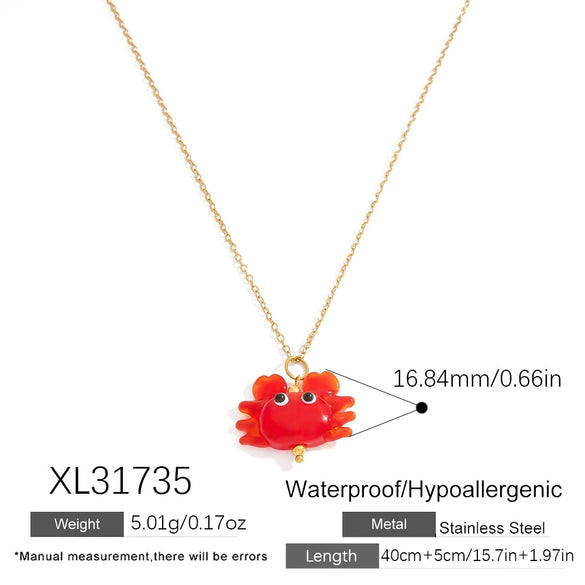 Necklace Small Crab Glass Pendant Stainless Steel Electroplating Clavicle Chain For Women