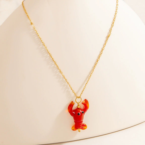 Necklace Small Crab Glass Pendant Stainless Steel Electroplating Clavicle Chain For Women