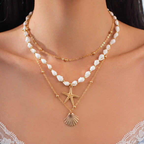 Necklace Stacking Style Animal Geometric Alloy Copperclad Iron Chain Starfish Fan Shell Pendant Electroplated