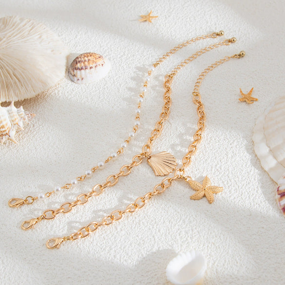 Necklace Stacking Style Animal Geometric Alloy Copperclad Iron Chain Starfish Fan Shell Pendant Electroplated