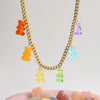 Necklace Stainless Steel Acrylic Color Tassel Bear Pendant Electroplating
