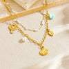 Necklace Stainless Steel Animal Zodiac Double Layer Stacked Wear With Starfish Shell Pendant And O Word Chain Electroplated